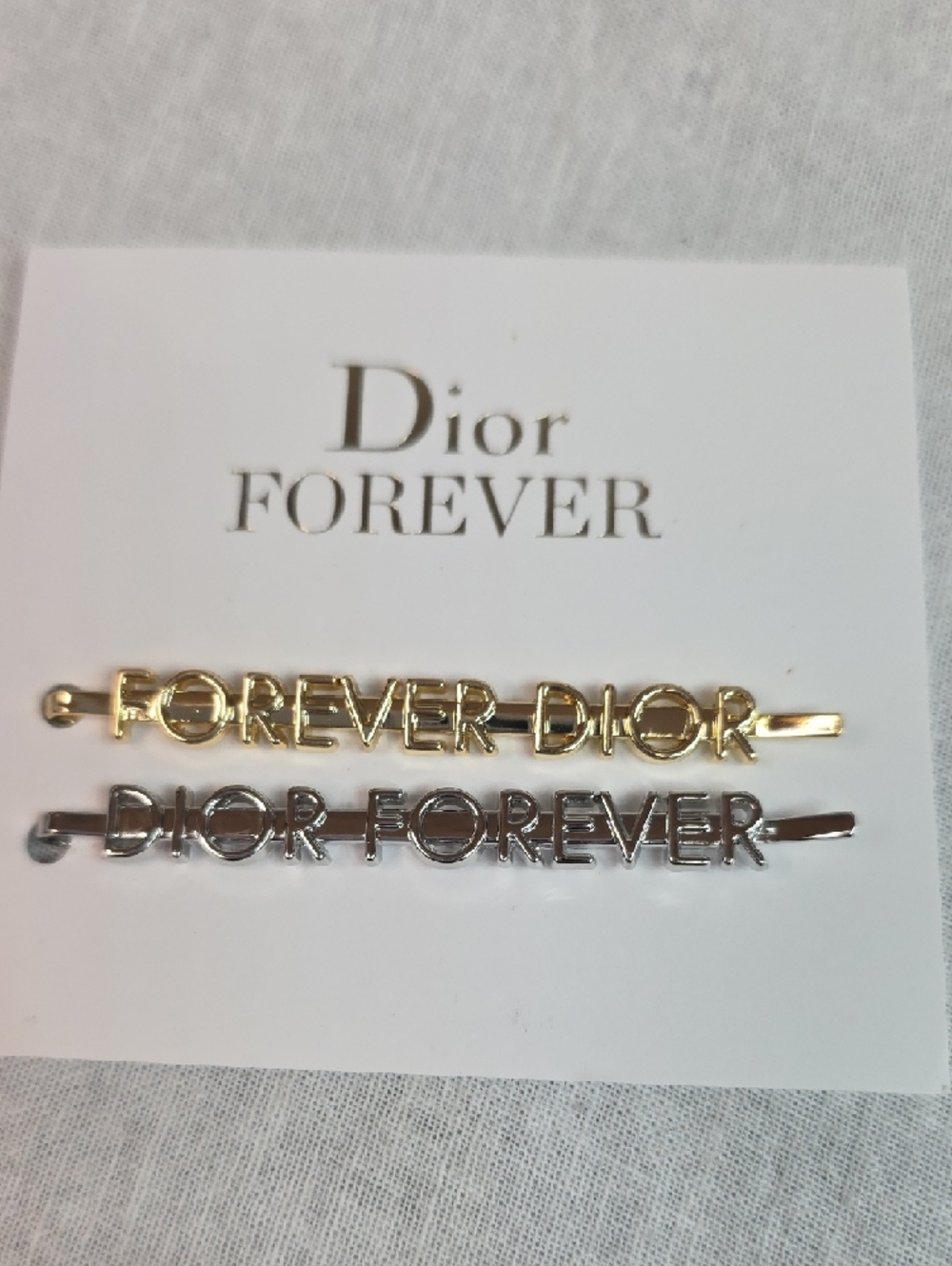 Dior Gold and Silver "FOREVER DIOR" Logo Hair Pins - Picture 3 of 5